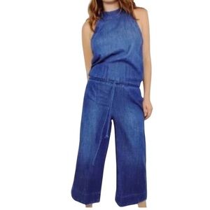 Cloth & Stone x Anthropologie - NWOT Blue Denim Halter Wide Leg Jumpsuit Sz L